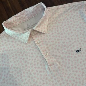 Vineyard Vines Men's Performance Polo Shirt Size Large "Burgers And Fries" Print